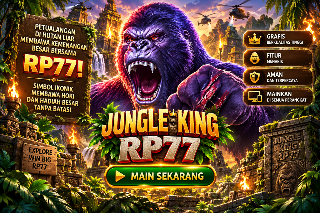 Game Jungle King RP77 dengan gorila raksasa, hutan tropis, kuil kuno, dan suasana petualangan